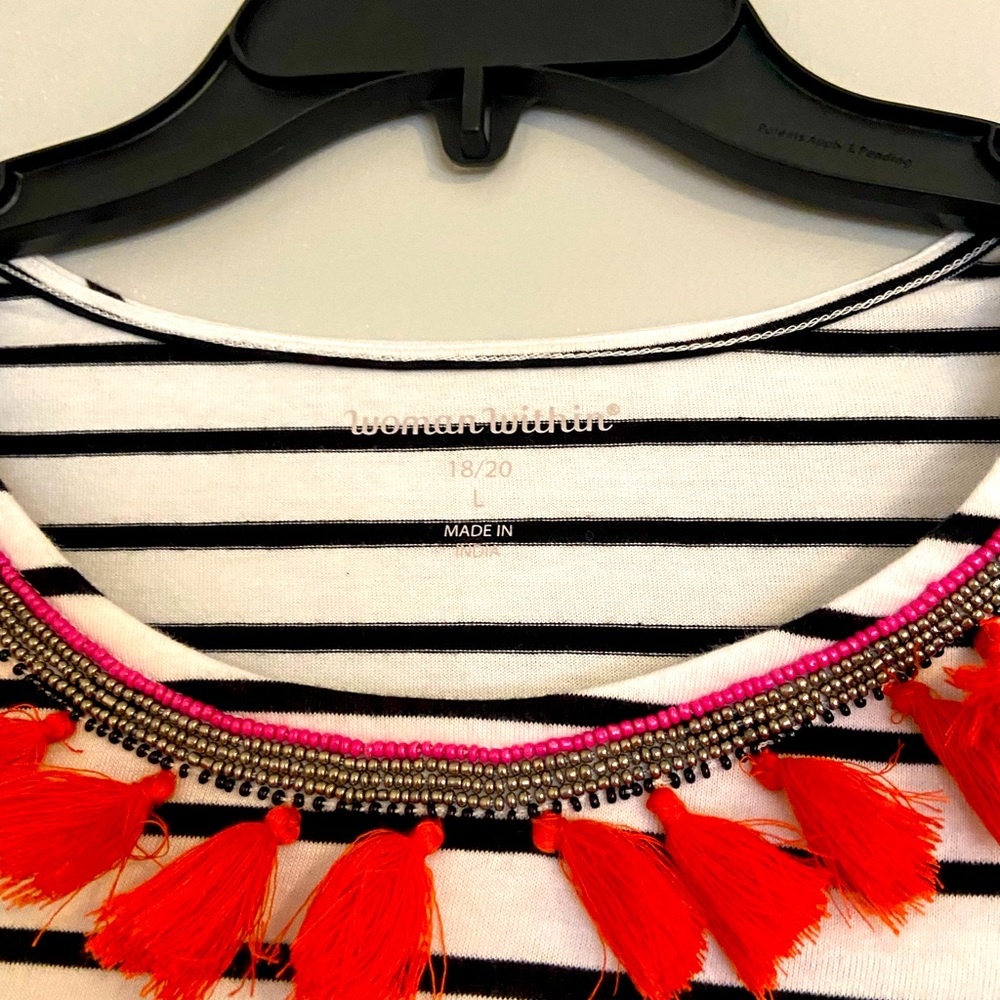 NEW Woman Within T-shirt size 1X 18-20 with Tassels, Stripes